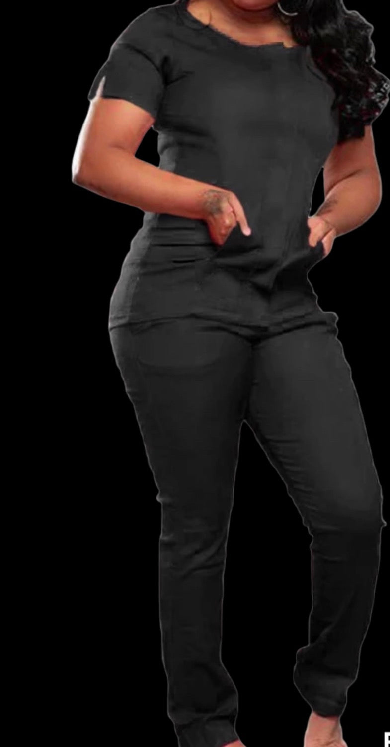 Invisible Zip Scrub Set w/ Straight Leg Pants image 2