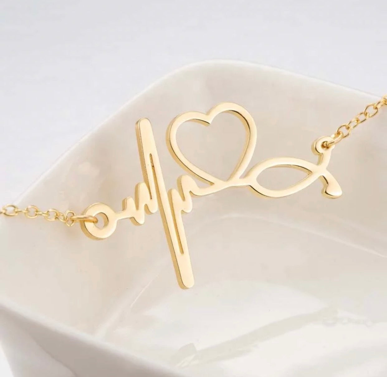 Silver or Rose Gold Stainless Steel Heart ECG Bracelet image 1