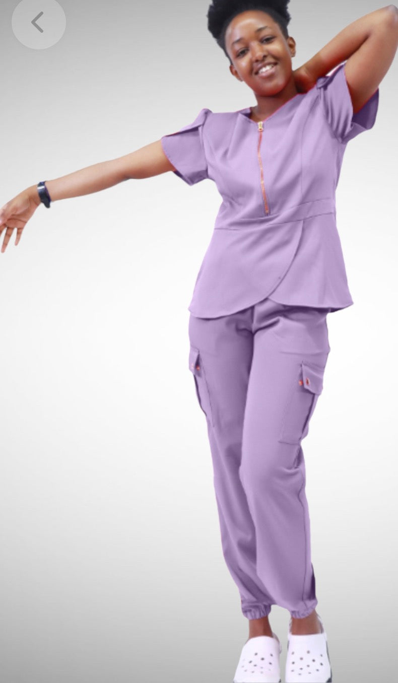 Lilac Tulip Sleeve Scrub & Jogger image 1
