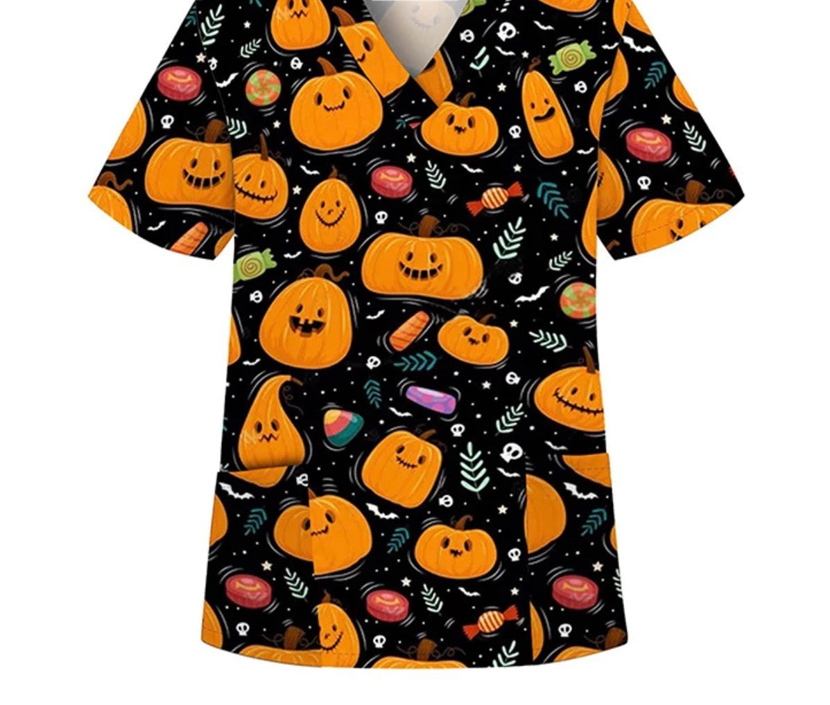 Pumpkin Halloween Print -Scrub Style Shirt image 0