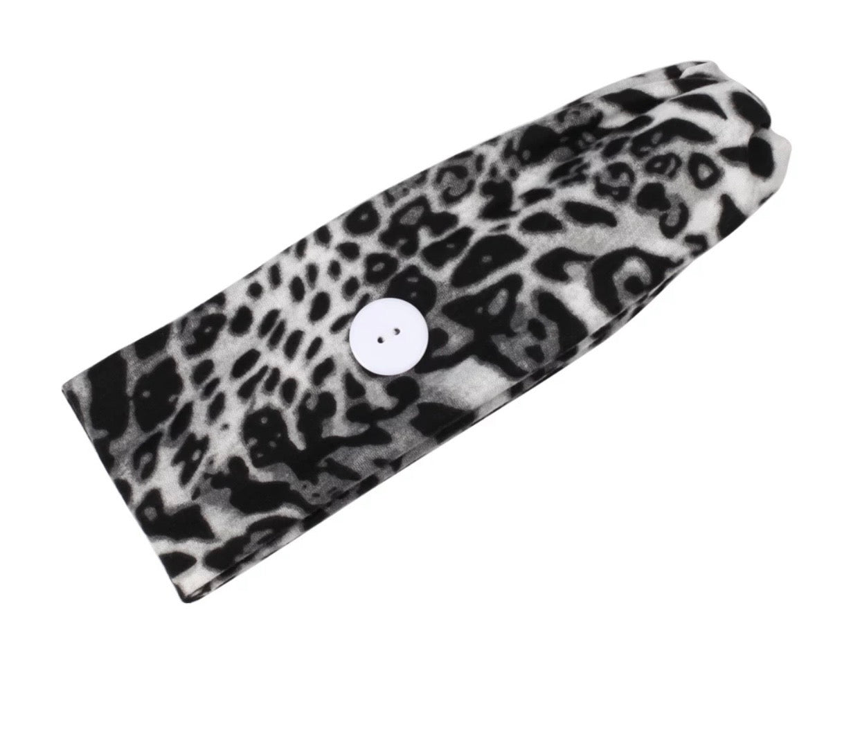 Gray Leopard Print Headband w/ Button image 0