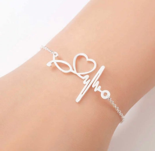 Silver or Rose Gold Stainless Steel Heart ECG Bracelet  image 0