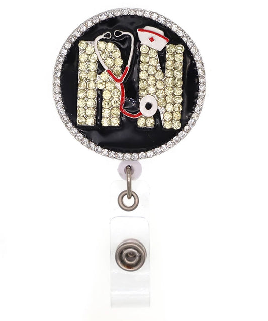 RN Rhinestone Retractable Badge Reel w/ Clip  image 0
