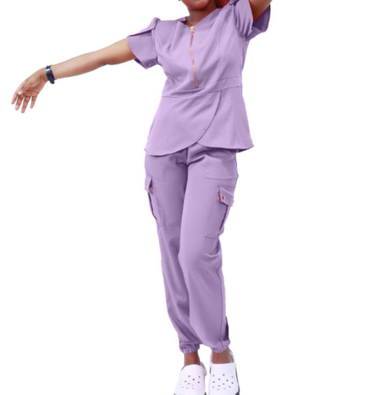 Lilac Tulip Sleeve Scrub & Jogger image 0