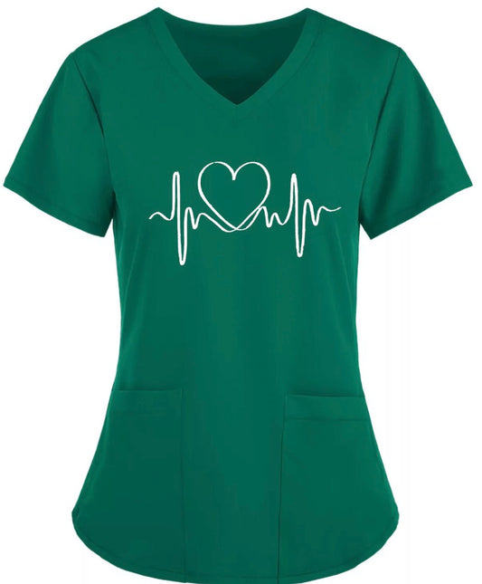 EKG Heart Scrub Top Shirt image 0
