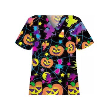 Pumpkin Halloween Print- Scrub Style Shirt  image 0